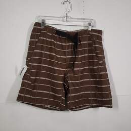 Mens Striped Belted Elastic Waist Pockets Flat Front Athletic Shorts Size Medium