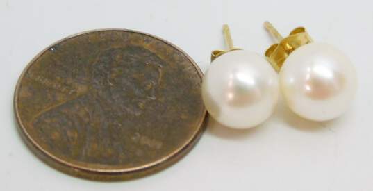 14K Yellow Gold Pearl Stud Earrings 1.4g image number 6