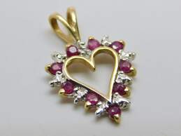 Romantic 10K Yellow Gold Spinel & Colorless Topaz Accent Open Heart Pendant 0.9g