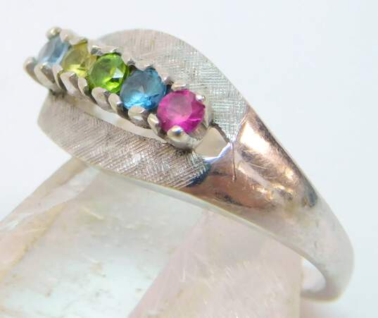 14K White Gold Aqua Pink Spinel Citrine Topaz & Peridot Brushed & Smooth Tapered Band Ring 3.8g image number 3