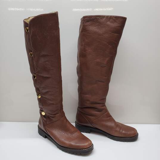 Michael Kors Womens Riding Boots Brown Leather Knee High Faux Fur Lined Sz 8M image number 1