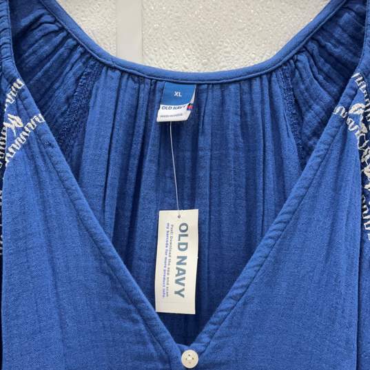 NWT Old Navy Womens Blue Tiered Embroidered Puff Sleeve V-Neck Maxi Dress Sz XL image number 3