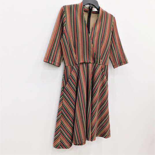 RED Valentino Multicolor Stripes Short Sleeve Casual Pleated Midi Dress Size S with COA image number 4