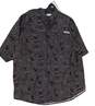 Mens Black Gray Fish Print Short Sleeve Collared Button Up Shirt Size L image number 1