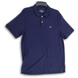 Mens Navy Blue Spread Collar Short Sleeve Polo Shirt Size Medium