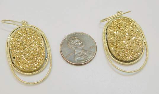 14K Gold Golden Druzy Textured Oval Drop Earrings 7.8g image number 2