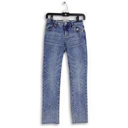 Womens Blue Denim Medium Wash 5-Pocket Design Straight Leg Jeans Size 24