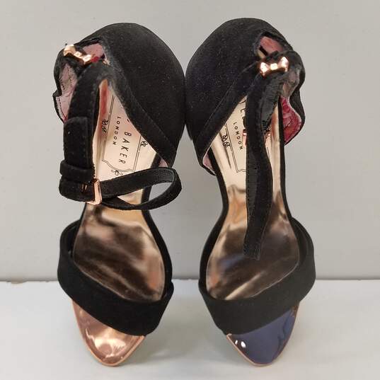 Ted Baker Abytah Ankle Strap Black Suede Sandal Pump Heels Shoes Size 37.5 image number 5