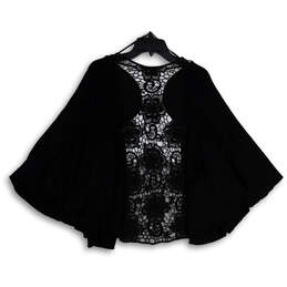 Womens Black Floral Crochet Back Open Front Cardigan Size PL alternative image