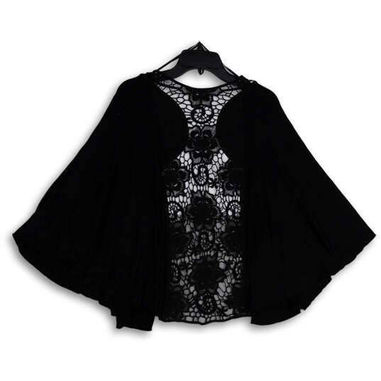 Womens Black Floral Crochet Back Open Front Cardigan Size PL image number 2
