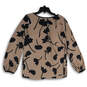 Womens Brown Black Floral Round Neck Long Sleeve Pullover Blouse Top Size M image number 2