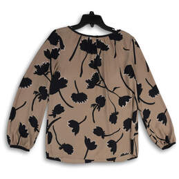 Womens Brown Black Floral Round Neck Long Sleeve Pullover Blouse Top Size M alternative image
