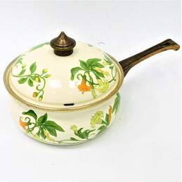 Vintage Asta Sweet Honeysuckle Vine Art Nouveau Style German Enamelware 7in Pot With Lid