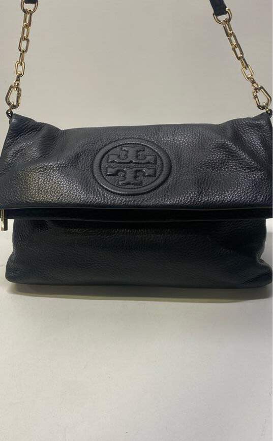 Tory Burch Pebble Leather Bombe Fold Over Crossbody Black image number 1