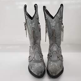 Rockin Country Women's Chain Gray Leather Western Cowboy Boots size 8M alternative image