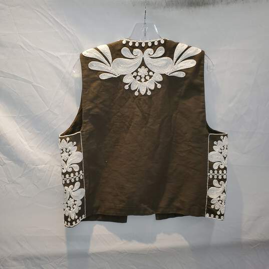 Zara Contrast Embroidered Khaki Green Vest Size L image number 2