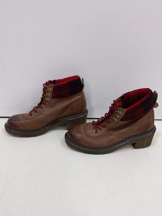 Dr. Martens Frieda Brown Leather w/ Red Plaid Heeled Boots Size 8 image number 2