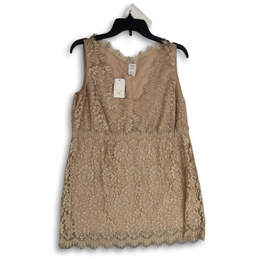 NWT Womens Beige Floral Lace V-Neck Scalloped Hem Sleepwear Tank Top Sz XL
