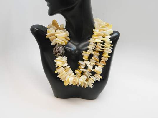 Designer Rebecca Collins 925 Clasp & Bead Mother of Pearl & Shell Necklace 292.4g image number 1