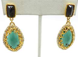 Alexis Bittar Goldtone Siyabona Emerald & Citrine Color Ornate Crystal Drop Statement Earrings