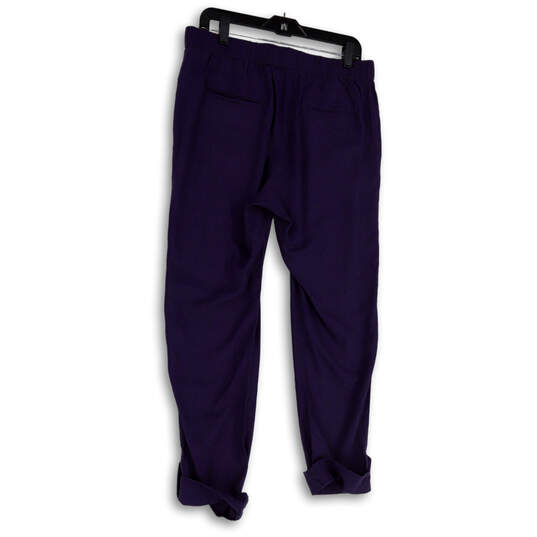 Womens Blue Elastic Waist Drawstring Pockets Cropped Pants Size Medium image number 2