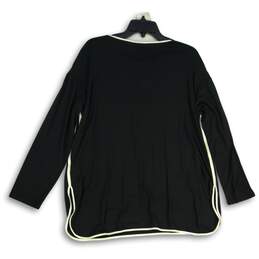 NWT Womens Black Long Sleeve Side Slit Round Neck Pullover Blouse Top Sz L alternative image