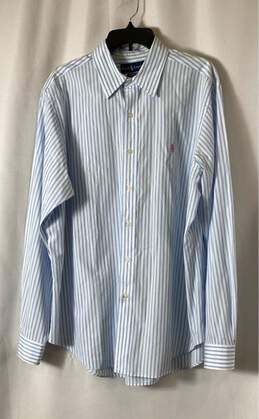 Ralph Lauren Mens White Blue Striped Collared Classic Fit Button-Up Shirt Sz XL