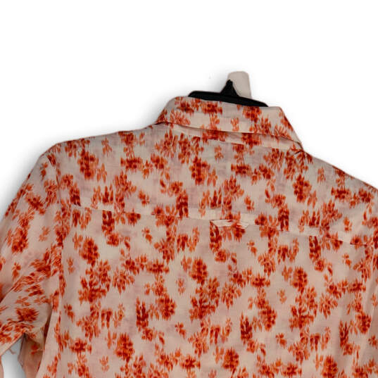 Womens White Orange Floral Long Sleeve Pockets Button-Up Shirt Size M image number 4
