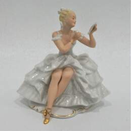 Vintage Wallendorf Porcelain Seated Ballerina With Mirror Figurine, Germany alternative image