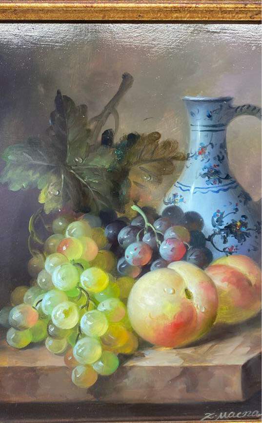 Original Fruit Still Life Oil on Board by Z. Macnab Signed. Framed image number 5