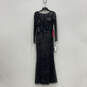 NWT Womens Blue Floral Mid Night Beaded Long Sleeve Sheer Gown Dress Sz 4 image number 1