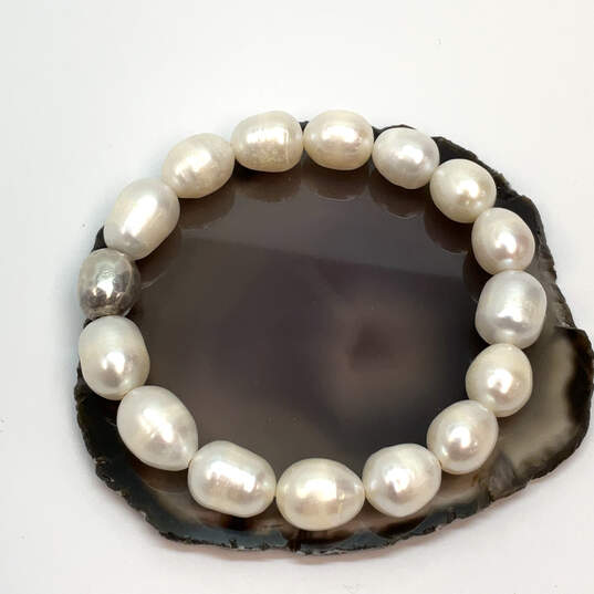 Designer Silpada Sterling Silver White Pearl Stretchable Beaded Bracelet image number 1