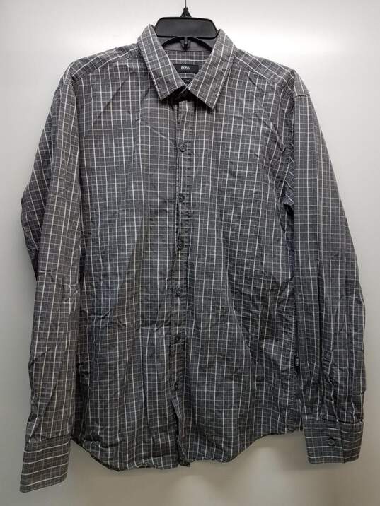 Hugo Boss Grey Check Long Sleeve Shirt Size 16.5 image number 1