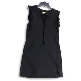 Womens Black Tie Neck Ruffle Sleeveless Pullover Sheath Dress Size Small