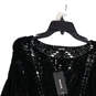 NWT Womens Black Knitted Fringe Round Neck Pullover Sweater Size One Size image number 3