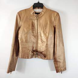 Roca Wear Women Bronze/Gold Leather Jacket Sz L
