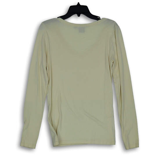Womens Cream Long Sleeve V-Neck Stretch Classic Pullover T-Shirt Size XL image number 2