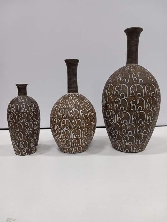 Set of Three Handmade Carved Elephant Vases image number 2