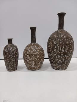 Set of Three Handmade Carved Elephant Vases alternative image