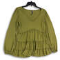 Womens Green Long Sleeve V-Neck Pullover Blouse Top Size Small image number 3