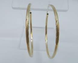 14K Yellow Gold Etched Brushed Accents & Smooth Tube Hoop Earrings 3.9g