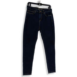 Womens Blue Denim Dark Wash Pockets Stretch Skinny Leg Jeans Size 10