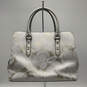Womens White Leather Floral Inner Pockets Double Handle Satchel Bag image number 1