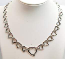 Contemporary 925 Diamond Accent Open Heart Link Necklace 34g