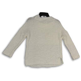 Womens White Open Knit Crew Neck Long Sleeve Pullover Sweater Size Medium alternative image