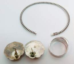 Dyadema & Artisan 925 Puffed Ridged Sea Shell Post Earrings Modernist Concave Band Ring & Coiled Cuff Bracelet 19.1g alternative image