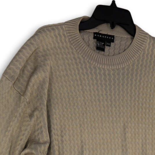 Mens Beige Round Neck Long Sleeve Knitted Pullover Sweater Size 2XT image number 3