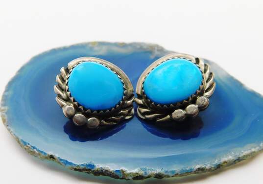 Southwestern Artisan 925 Sterling Silver Turquoise Clip-On Earrings 5.2g image number 4