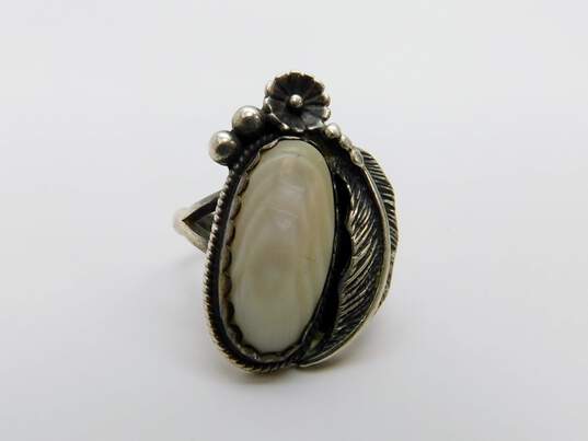 Southwestern Sterling Silver Mother Of Pearl Floral Ring 6.5g image number 1
