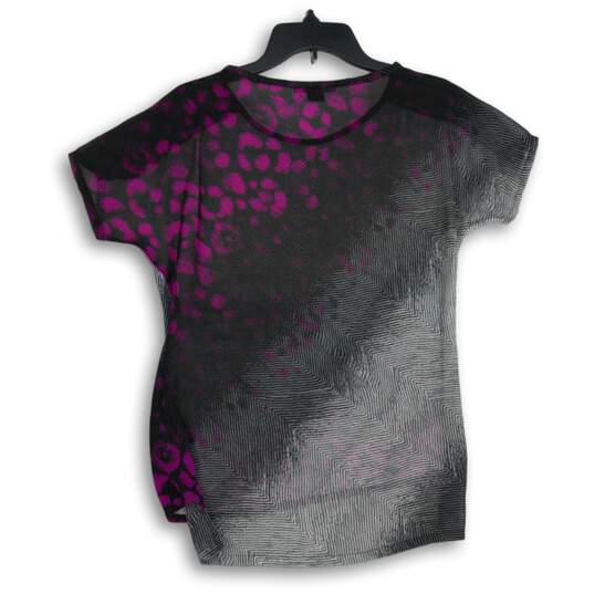 Womens Purple Printed Short Sleeve Crew Neck Sheer Blouse Top Size XS/TP image number 2
